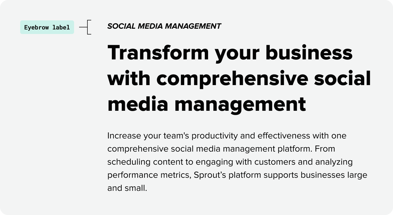 All caps italics for eyebrow labels