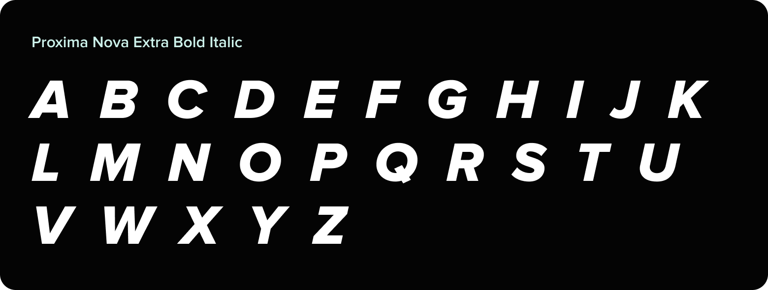 Proxima Nova Extra Bold Italic Proxima Nova Extra Bold Italic type specimen
